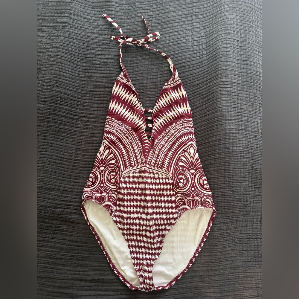 La Blanca Burgundy and White One Piece Swimsuit